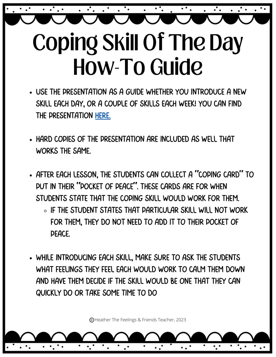 Teacher guide for introducing coping skills, choosing Pocket of Peace cards, and discussing when skills help