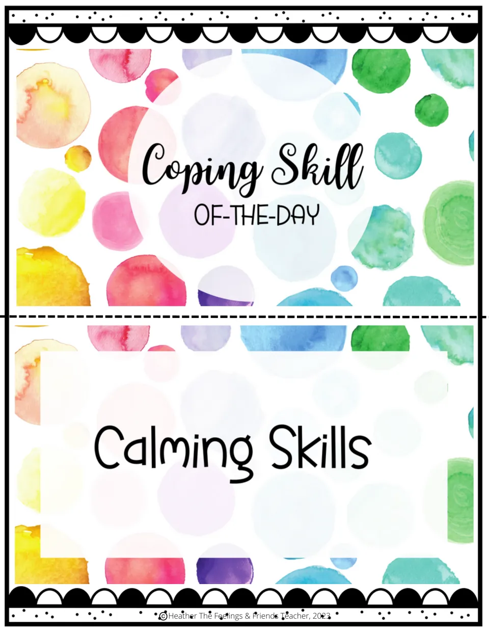 Presentation title panels reading 'Coping Skill Of-The-Day' and 'Calming Skills' introduce the lessons