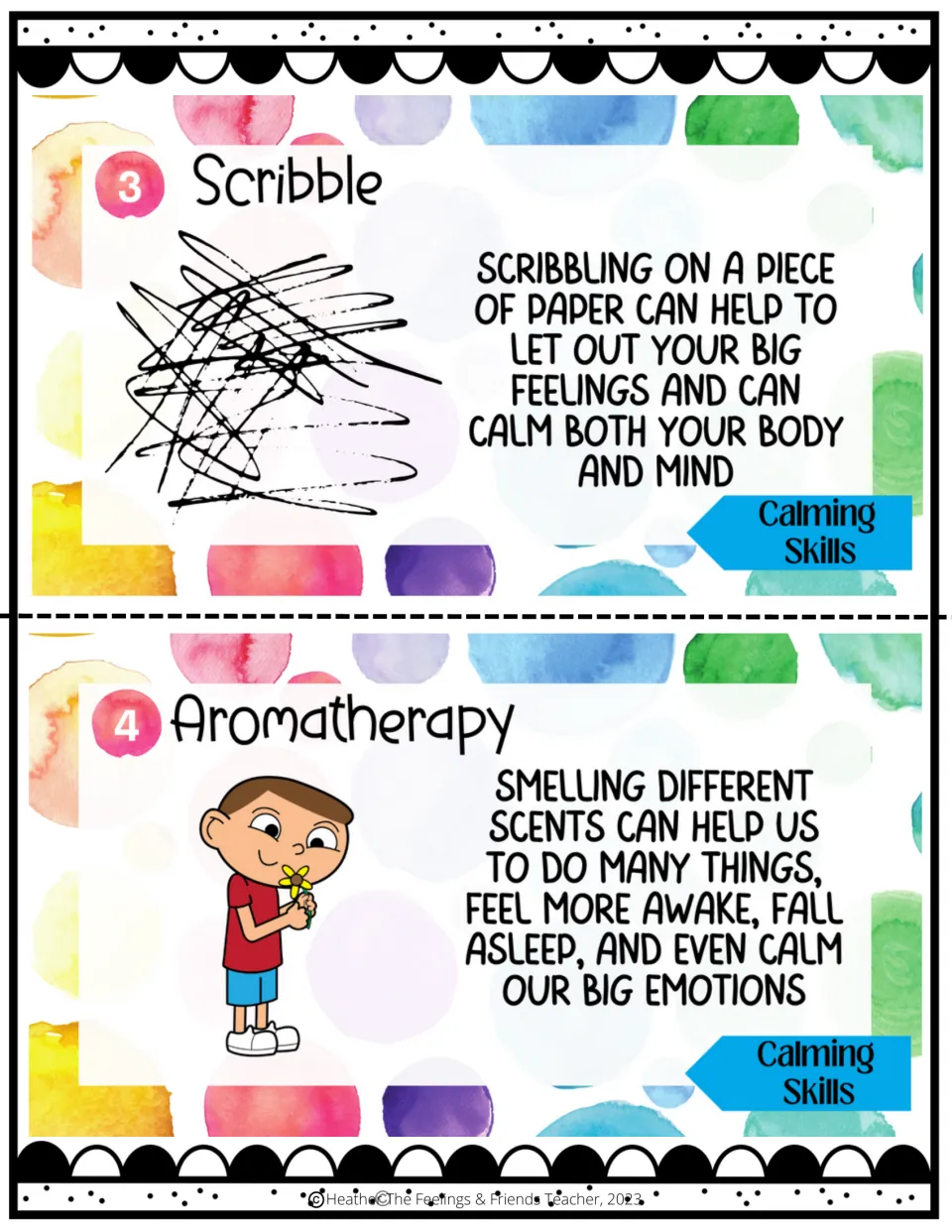 Coping skills 3–4: scribbling on paper to express big feelings and aromatherapy using different scents