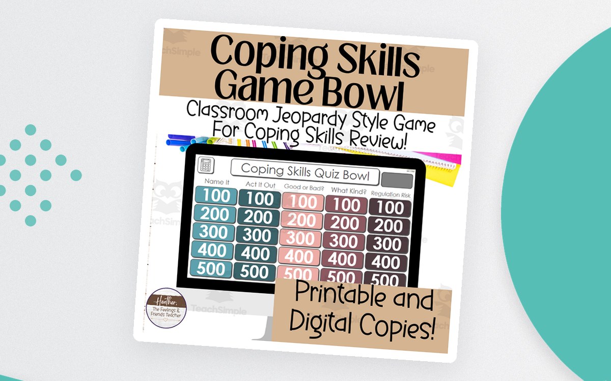 Coping Skills Jeopardy Review Game Show | Coping Skills Lesson teaching resource preview