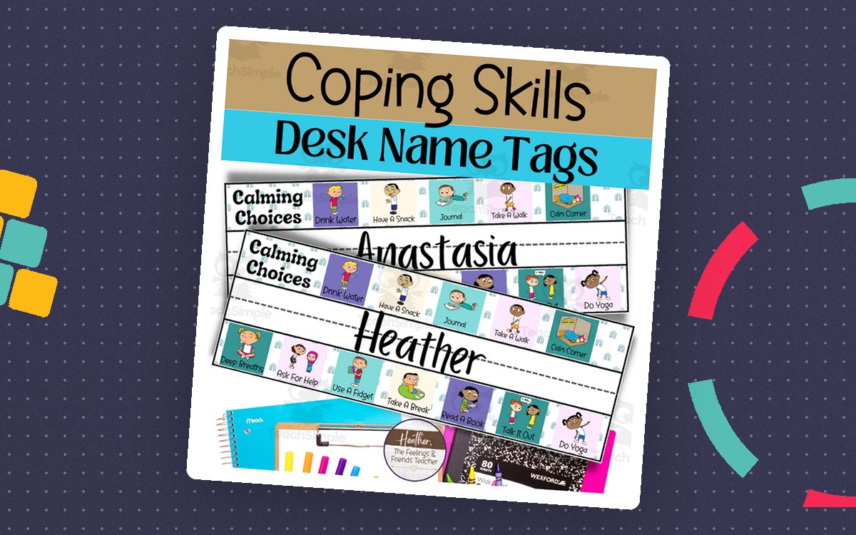 Coping Skills SEL Themed Desk Name Tags teaching resource preview