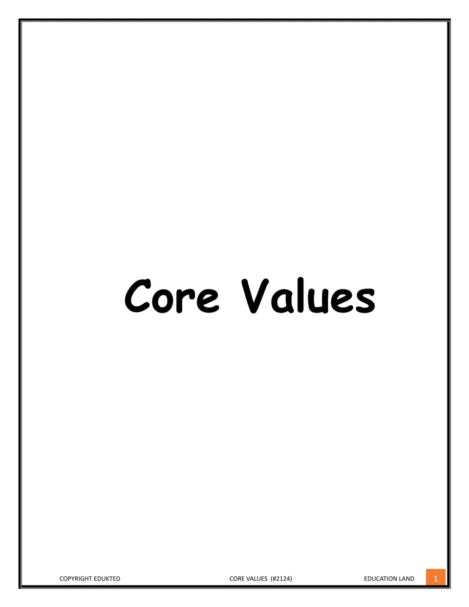 Cover page showing only the title Core Values in large black lettering, with Education Land and Edukted in the footer