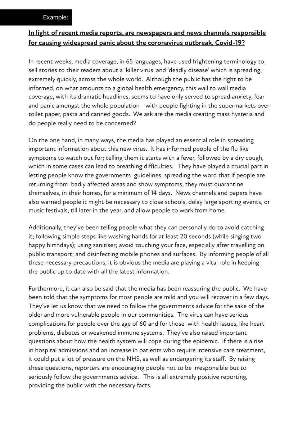 Model discursive essay on whether the media caused coronavirus panic, opening with ways news coverage informed the public