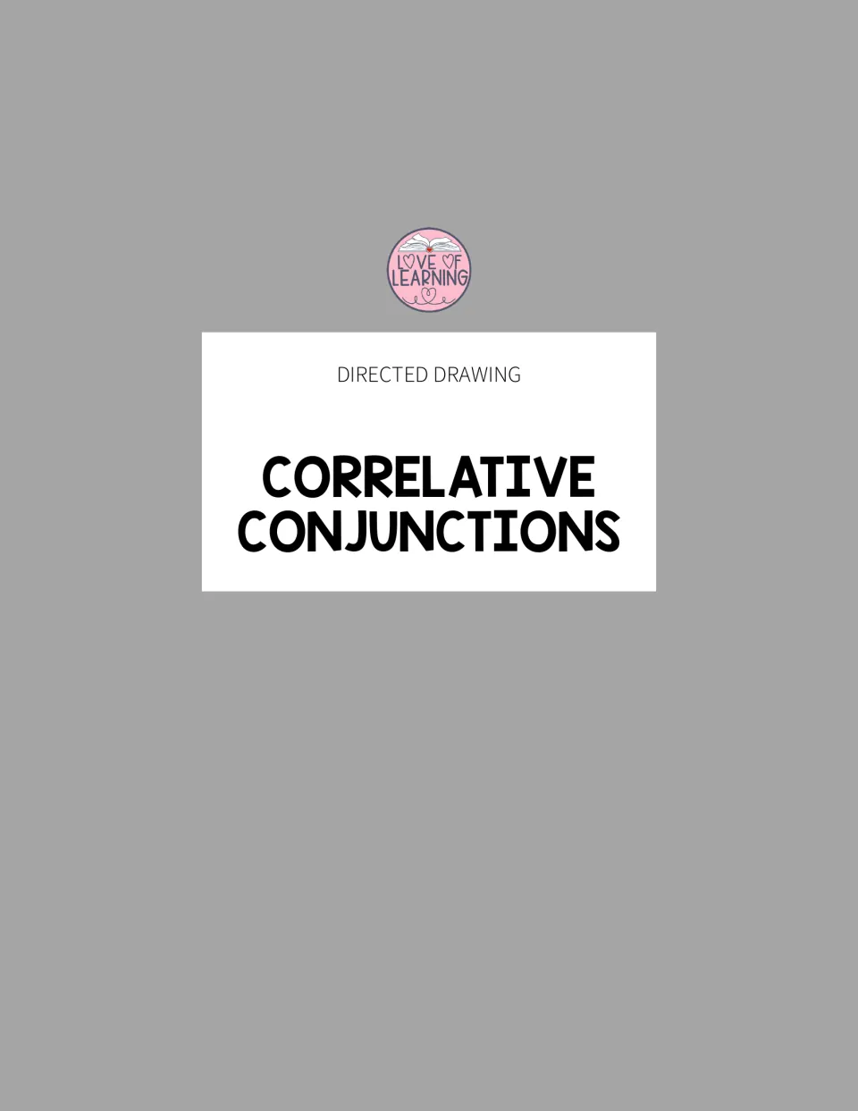 Section divider introduces directed drawing activities that pair zoo animal pictures with conjunction sentences