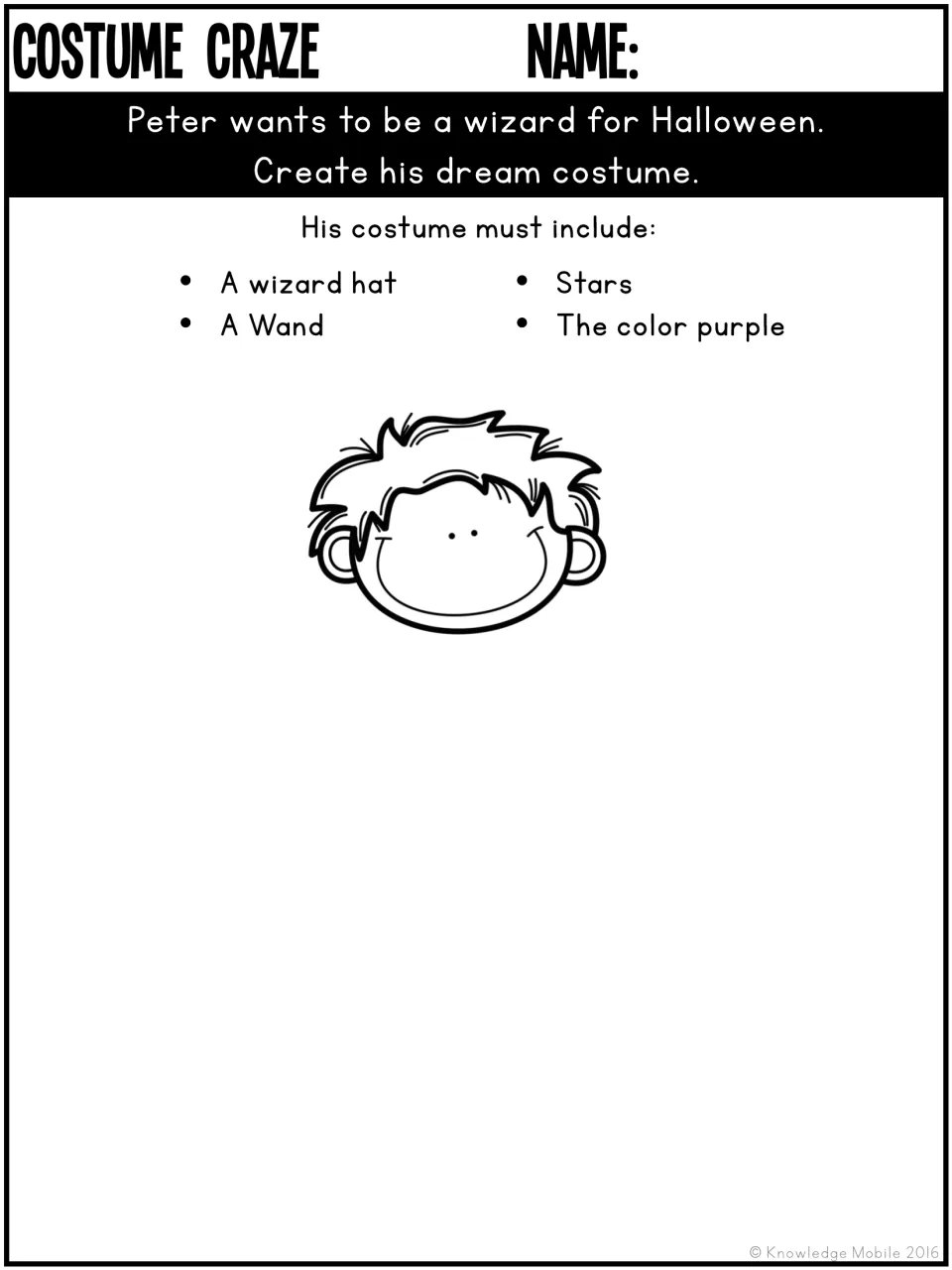 Wizard costume design for Peter requires a wizard hat, a wand, stars, and purple to create his dream costume
