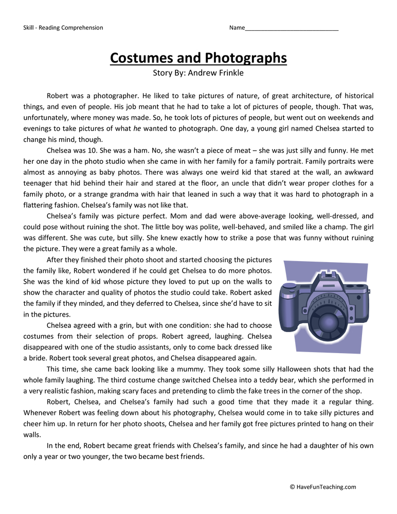 Costumes and Photographs - Reading Comprehension Worksheet teaching resource preview
