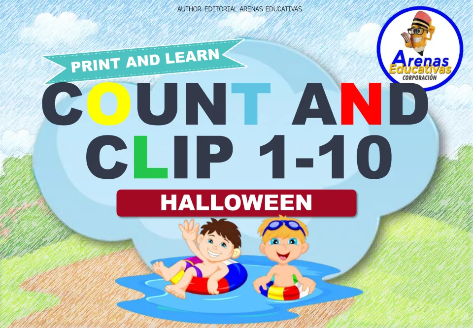 Cover of the Halloween count-and-clip resource for numbers 1–10, labeled 'Print and Learn'