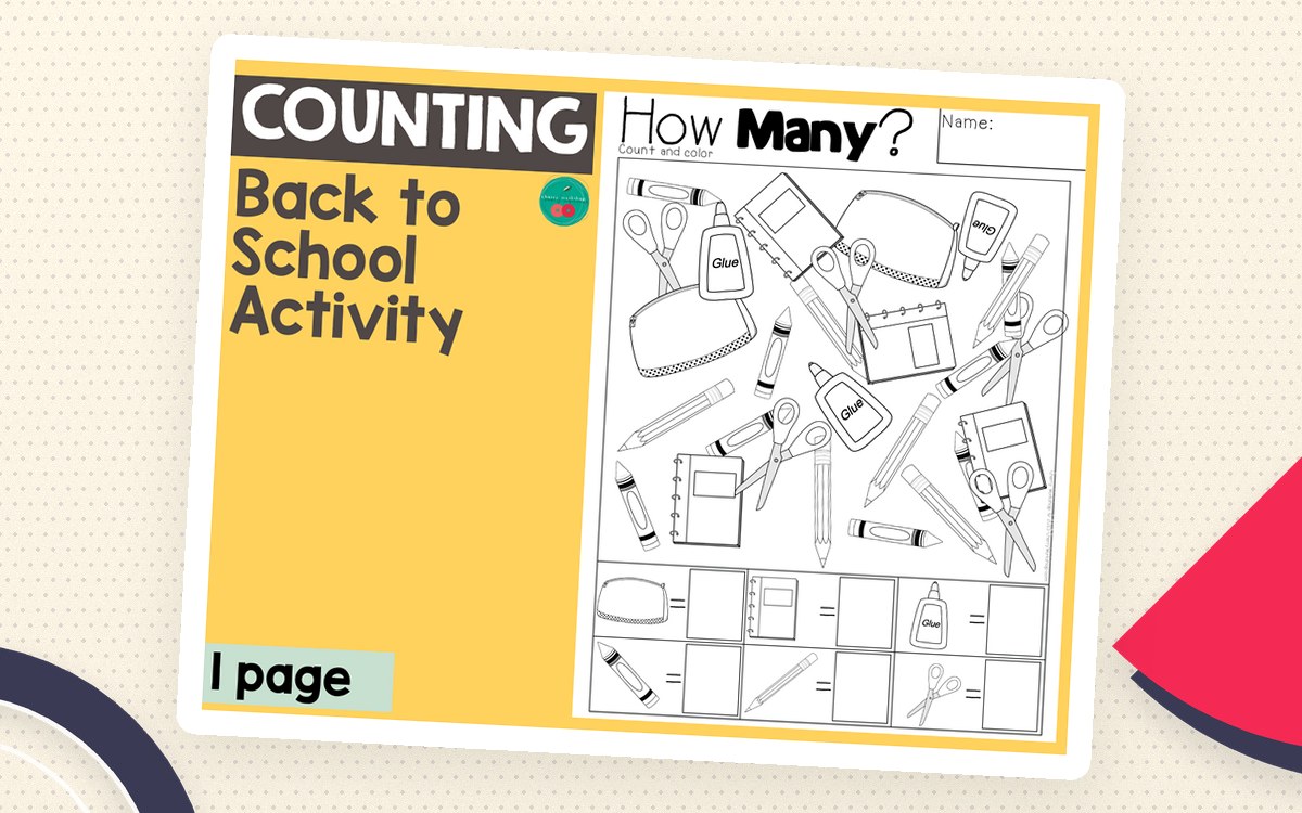 Count and Color School Supplies – Back to School preview: Count-and-color school-supplies worksheet