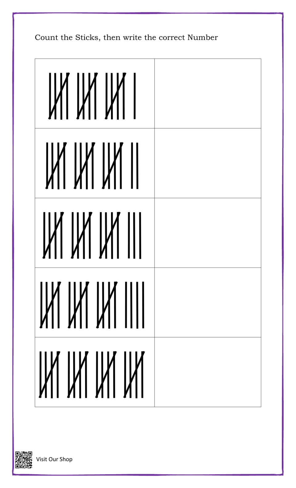 Tally counting 16 to 20: students count three or four bundles of five plus extra sticks and write each number