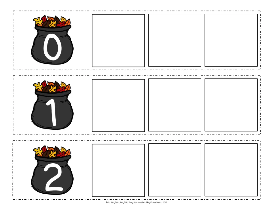 Counting on from 0, 1 and 2: each autumn pot shows a start number and students write the next three numbers after it