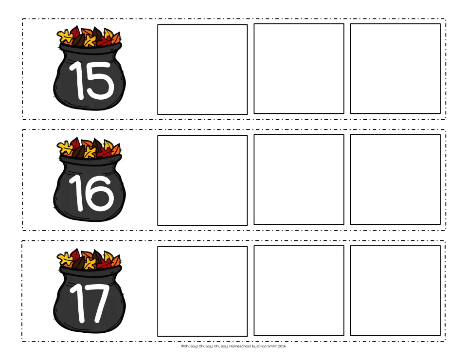 Counting on from 15, 16 and 17: students write the three numbers after each leaf pot number, continuing the sequence to 20