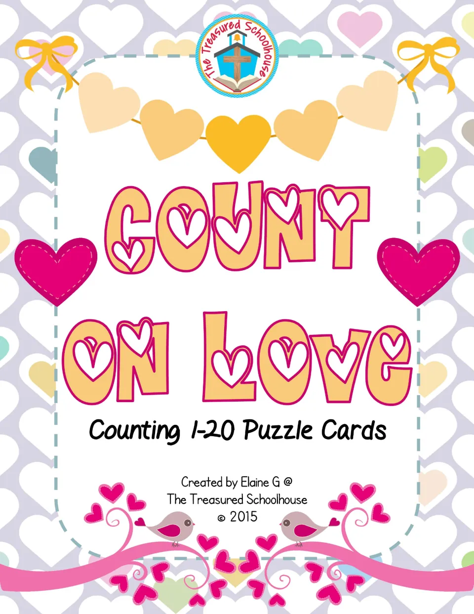 Cover of Count on Love Puzzle Cards, labeled 'Counting 1–20 Puzzle Cards' by The Treasured Schoolhouse.