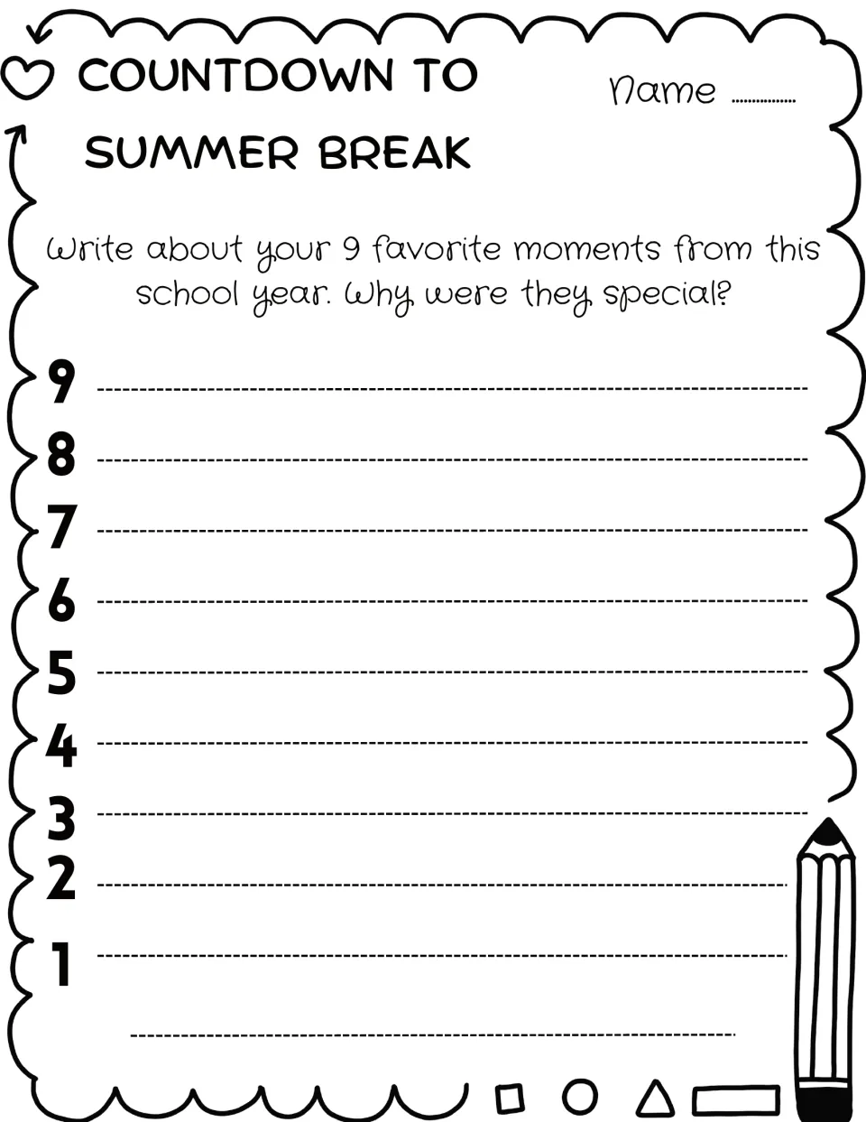 Day 9 reflection on favorite school-year moments: students write about 9 of them and explain why each one was special