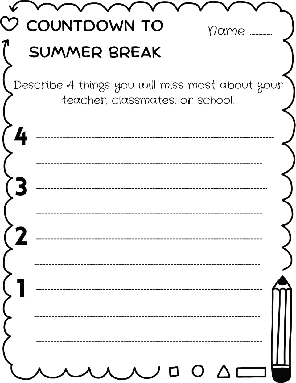 Day 4 prompt on what they will miss: students describe 4 things they will miss about their teacher, classmates or school