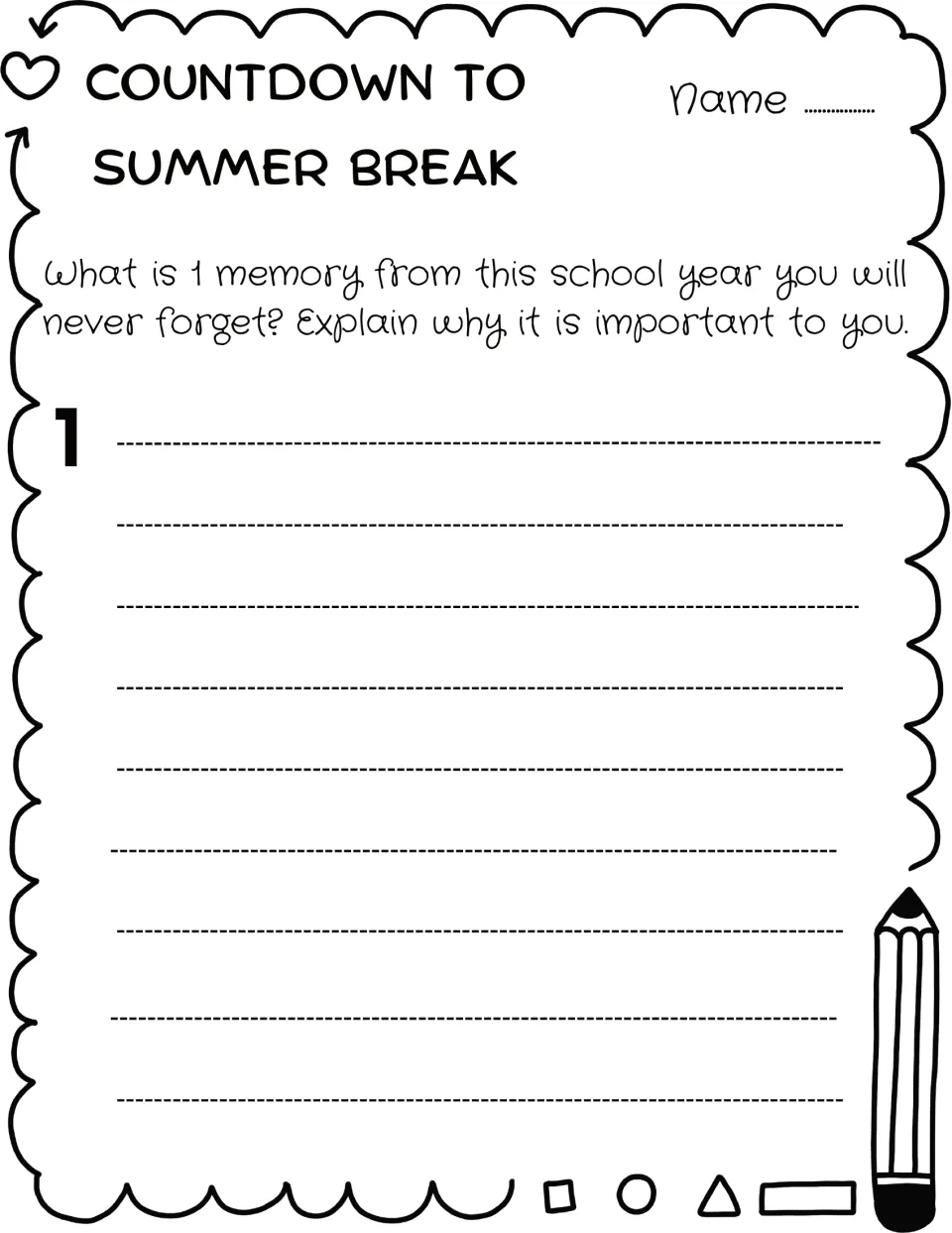 Day 1 favorite memory: students write about 1 school-year memory they will never forget and explain why it matters