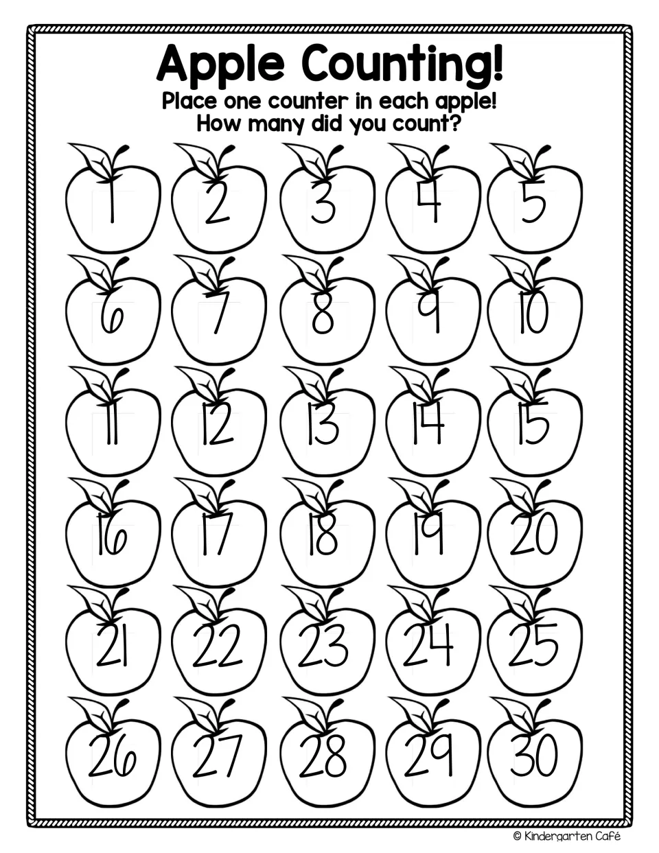 Apple Counting 1 to 30: students place one counter on each numbered apple in order and tell how many they counted