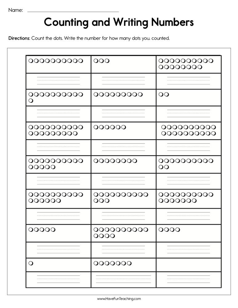 Counting and Writing Numbers Worksheet by Teach Simple