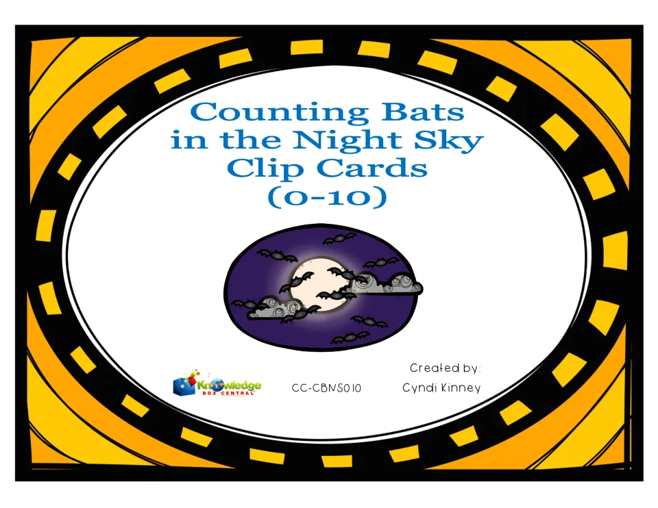 Counting Bats in the Night Sky clip cards (0–10) cover, with bats flying past a full moon in a purple sky