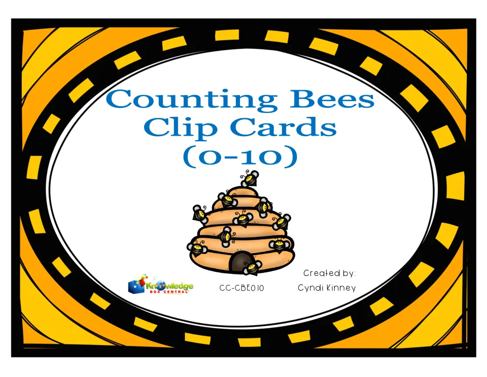 Counting Bees Clip Cards (0-10) cover with a beehive, created by Cyndi Kinney of Knowledge Box Central
