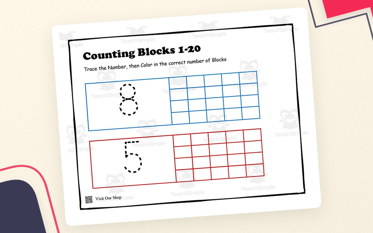 Counting Blocks 1-20 Worksheet teaching resource preview