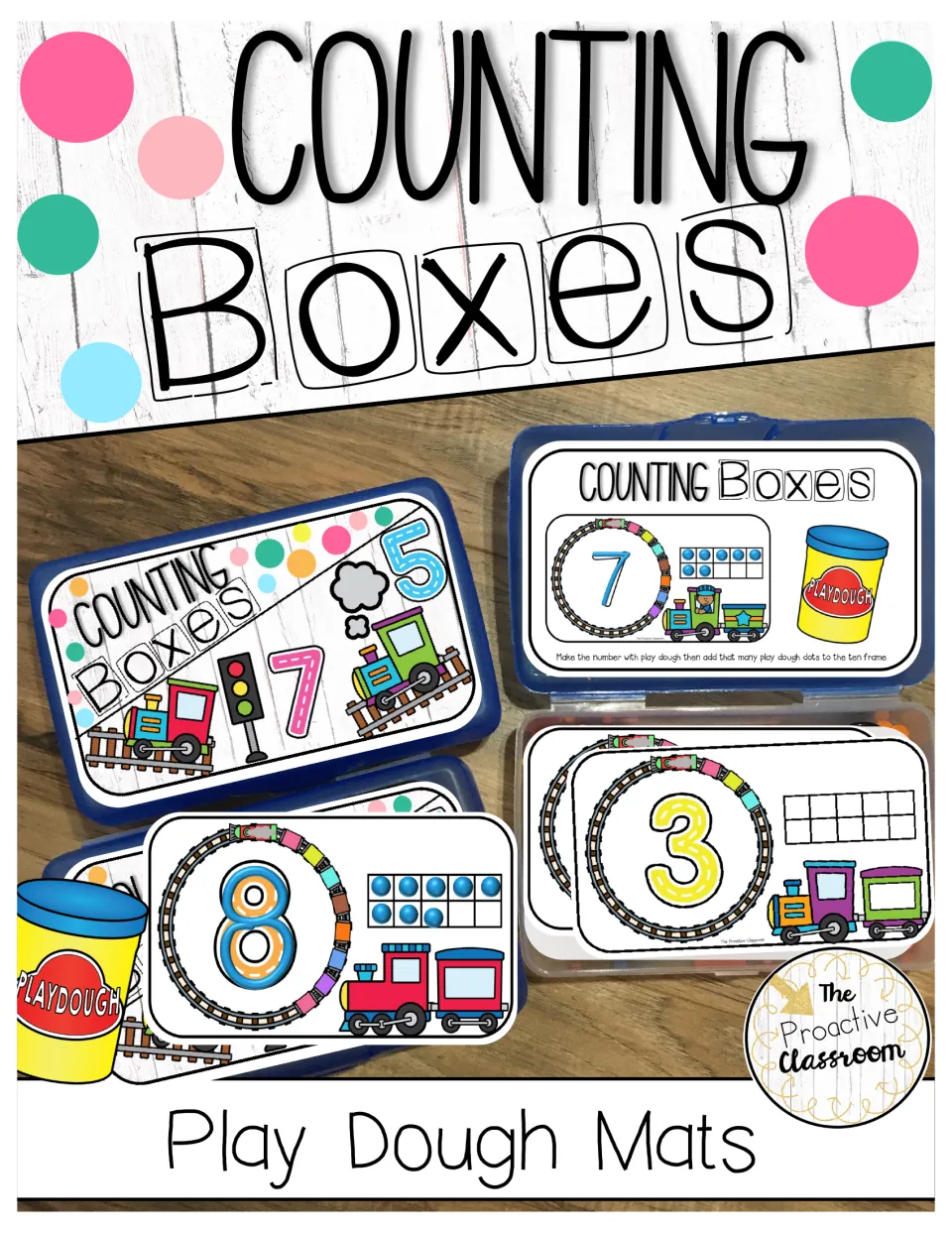 Counting Boxes: Play Dough Mats cover showing train number cards with ten frames, play dough and storage cases