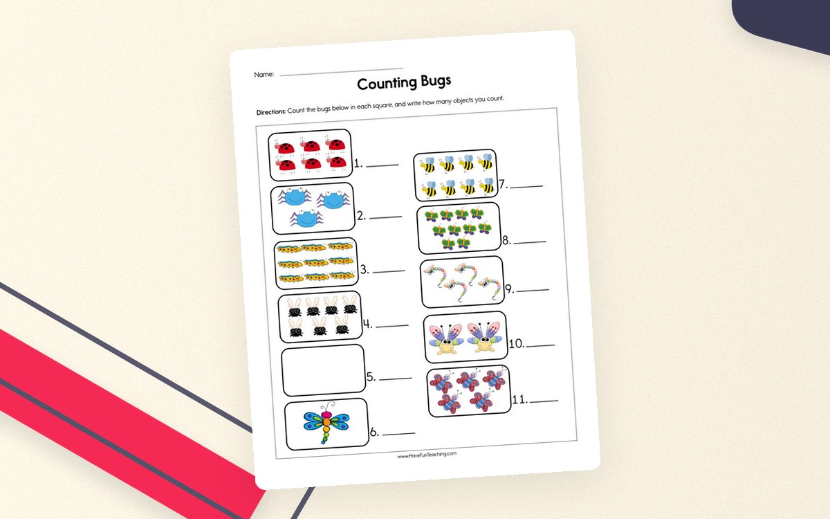 Counting Bugs Worksheet teaching resource preview