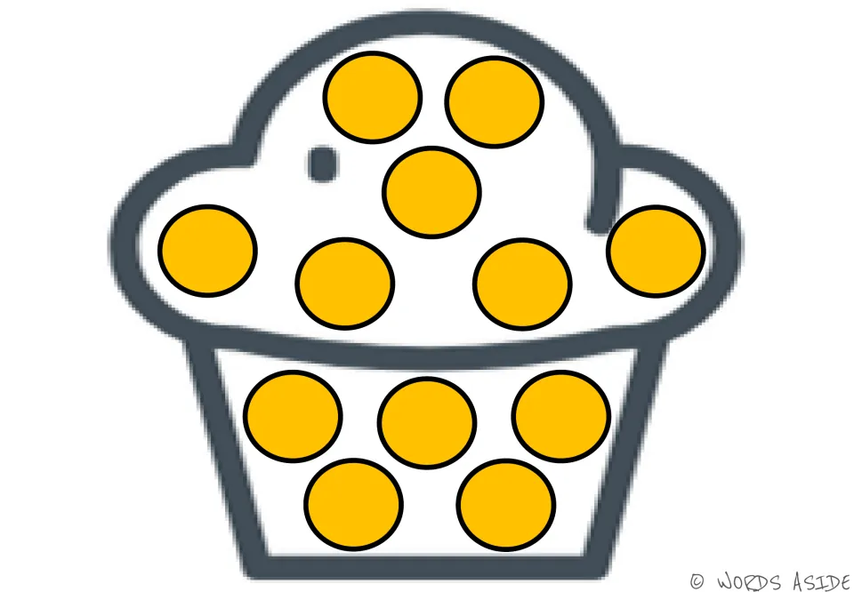 Orange dot cupcake with 12 dots on the top and wrapper for touch-counting, one-to-one correspondence practice