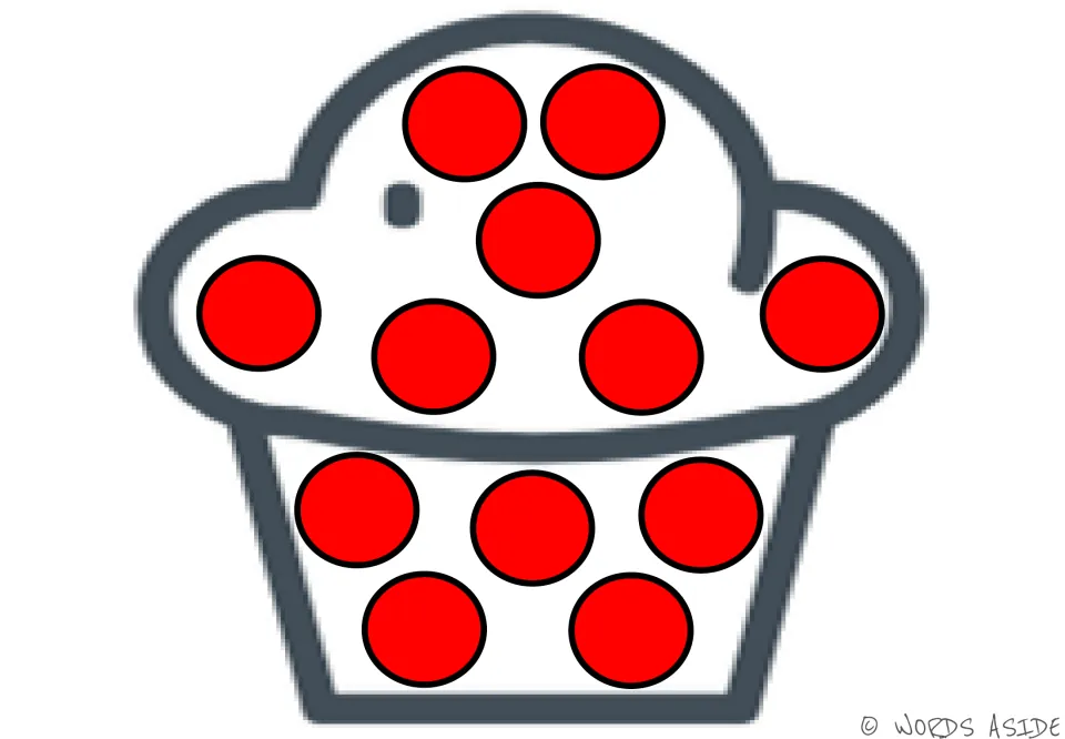 Red dot cupcake mat: 12 red dots for students to count aloud and cover one at a time with counters or dot stickers