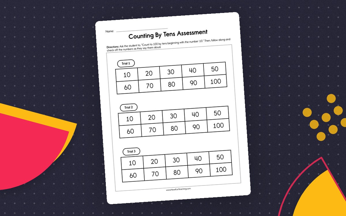 Counting by Tens Assessment Worksheet teaching resource preview