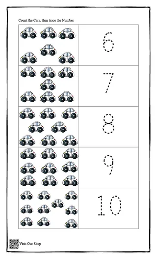 Counting Cars 1–10 – Preschool Printable – sample page 2