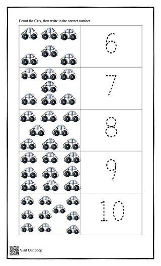 Counting Cars 1–20 – Hands-On Number Printable – sample page 2