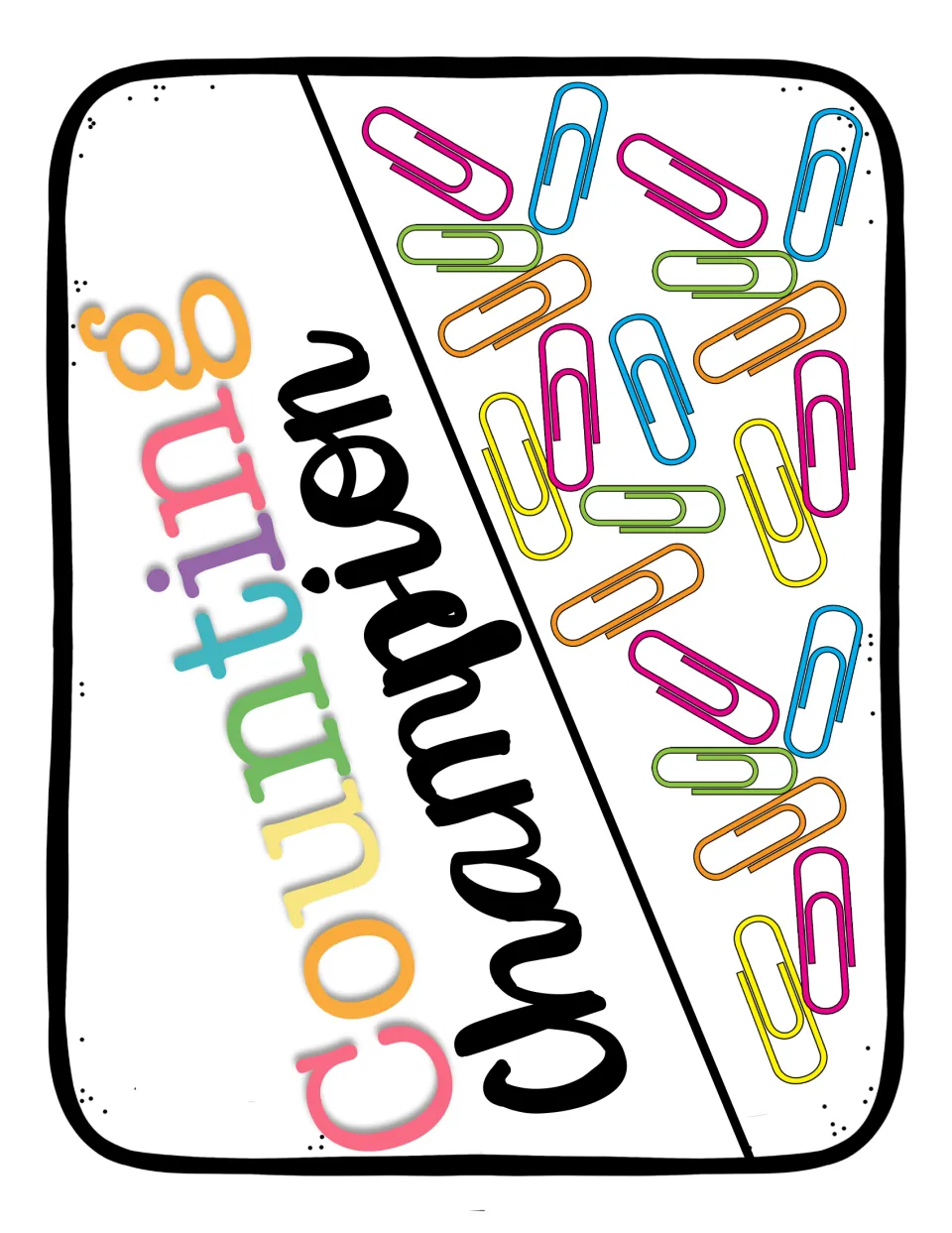 Counting Champion sign decorated with colorful paperclips, for a photo when a student completes a set of collections