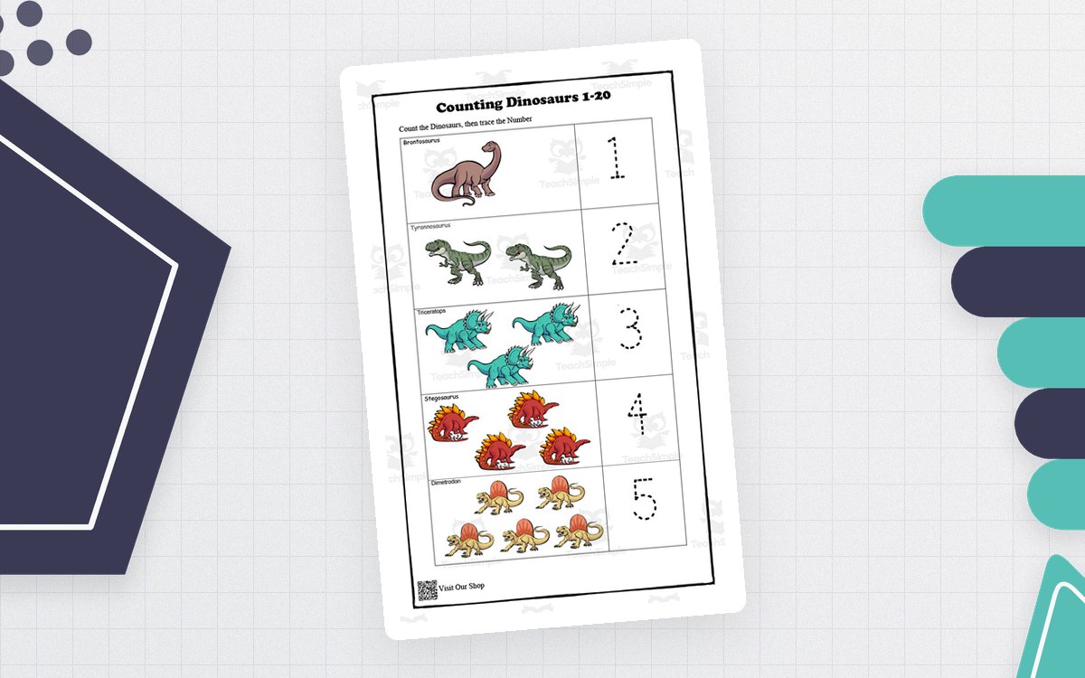 Counting Dinosaurs 1-20 Printable preview