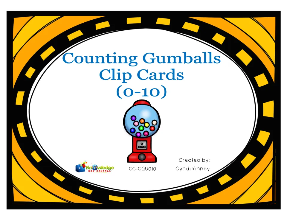 Counting Gumballs Clip Cards (0-10) cover with a red gumball machine, created by Cyndi Kinney