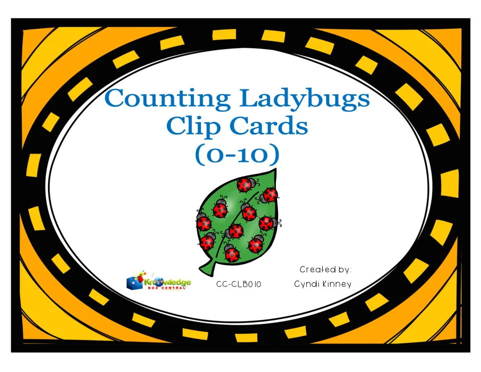 Counting Ladybugs Clip Cards (0-10) cover: a green leaf with ten ladybugs, created by Cyndi Kinney