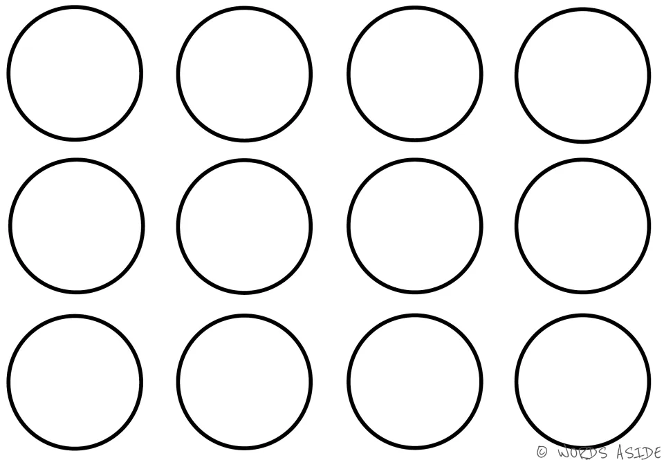 Skip-counting mat 1: 12 blank white circles for counting practice in a math center or small group.