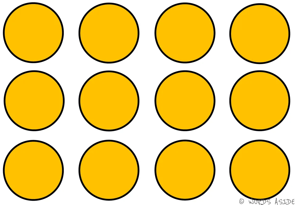 Skip-counting mat 5: 12 blank orange circles for counting practice in a math center or small group.