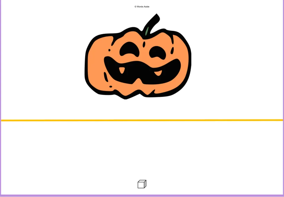 Counting mat for 1: one orange pumpkin and one outlined math cube picture for one-to-one matching practice