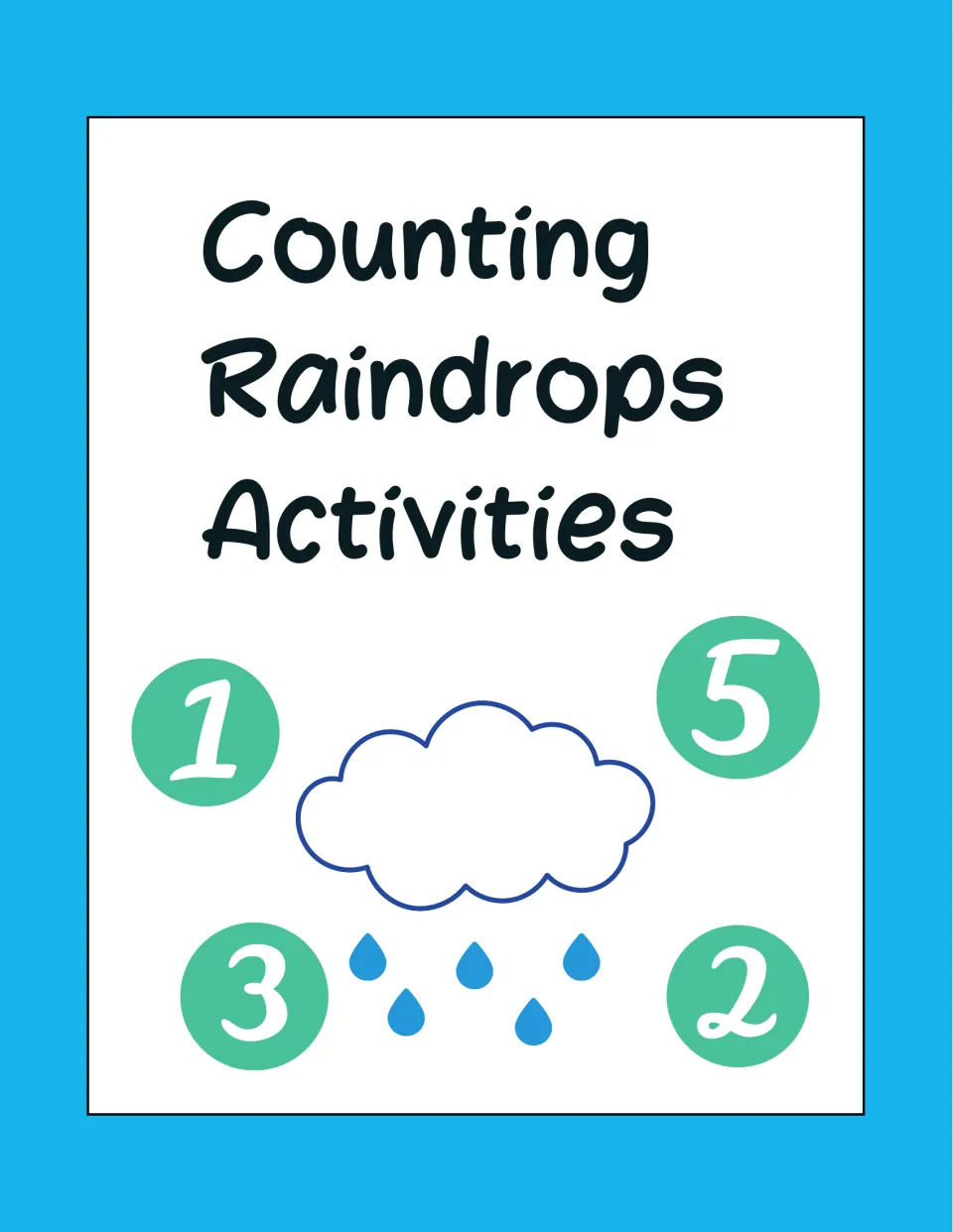 Counting Raindrops Activities cover: a rain cloud with falling drops surrounded by the numbers 1, 2, 3 and 5