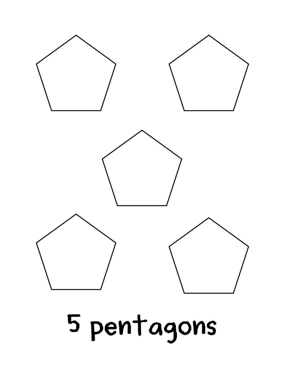 Counting book activity 5 shows five blank pentagons for students to write numbers in, labeled '5 pentagons'.