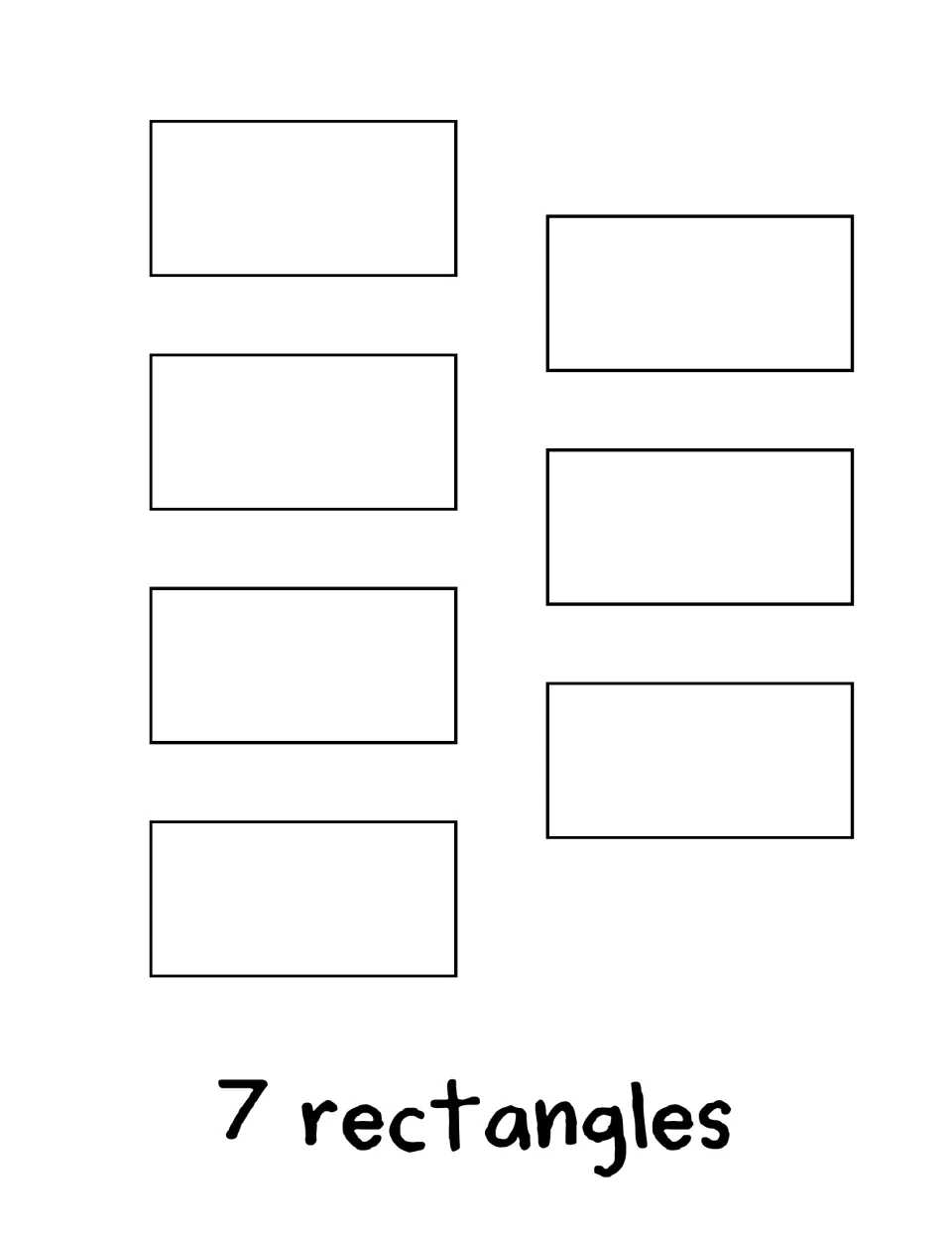 Counting book activity 7 shows seven blank rectangles for number-writing practice, labeled '7 rectangles'.