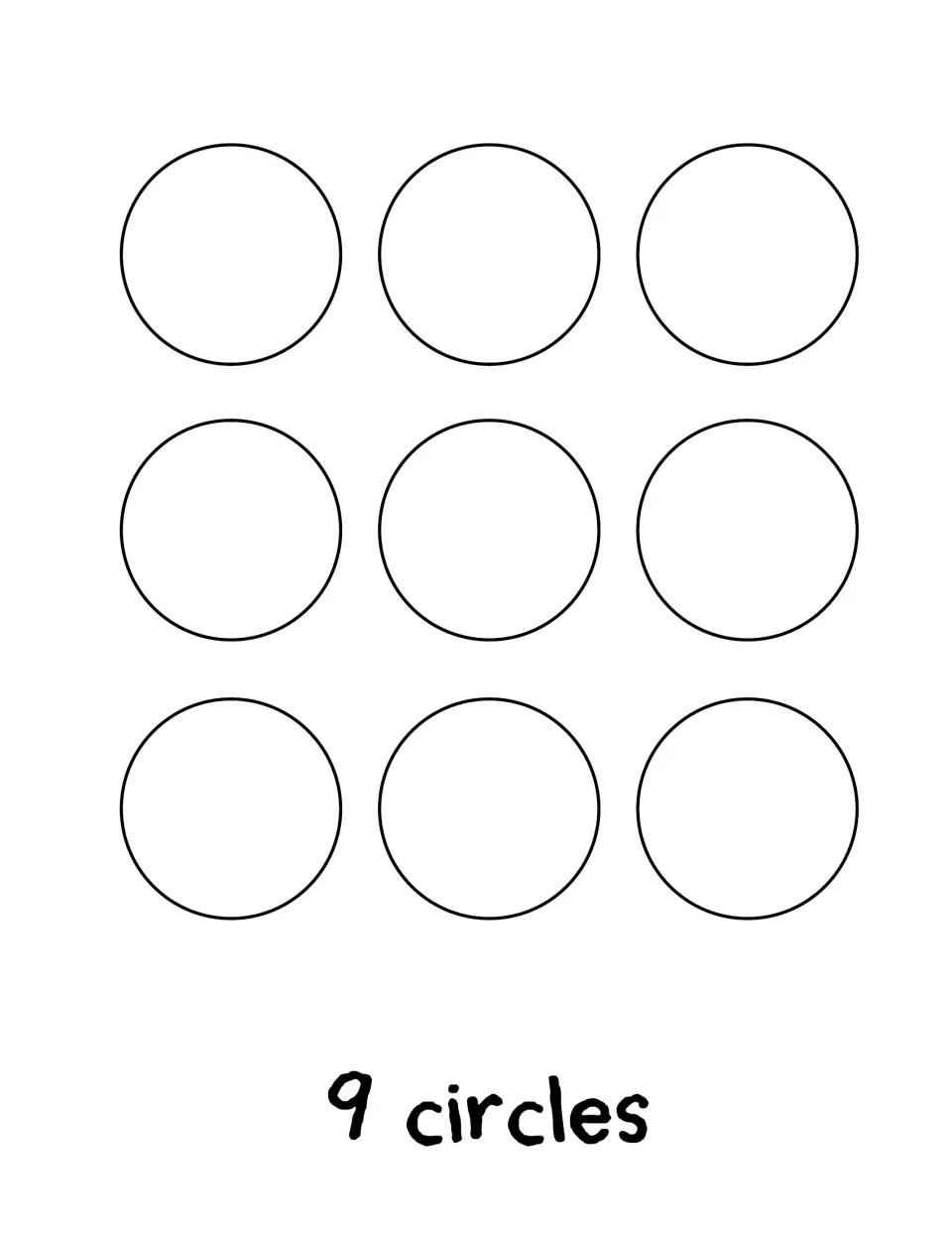 Counting book activity 9 shows nine blank circles for students to write numbers in, labeled '9 circles'.