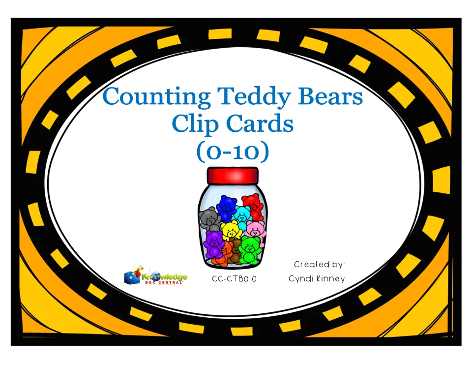 Counting Teddy Bears Clip Cards (0-10) cover showing a jar of colorful teddy bears, created by Cyndi Kinney