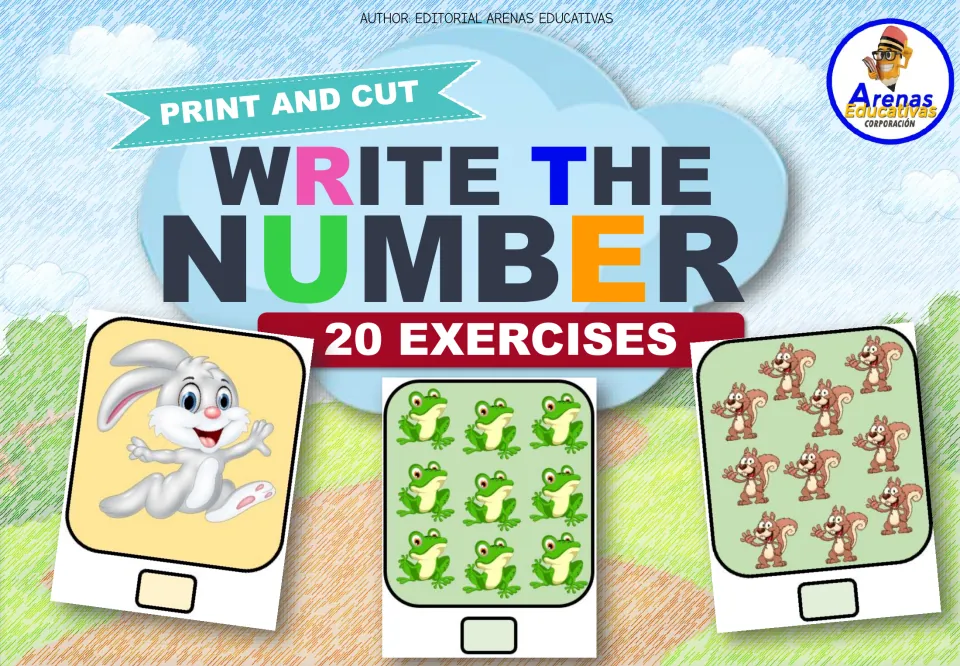 Counting resource cover titled 'Write the Number,' advertising 20 exercises to print and cut apart