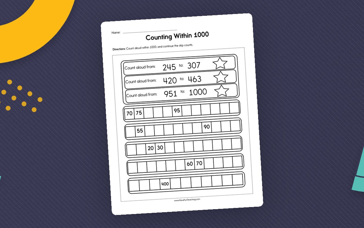 Counting within 1000 Worksheet preview: Three oral counting ranges within one thousand