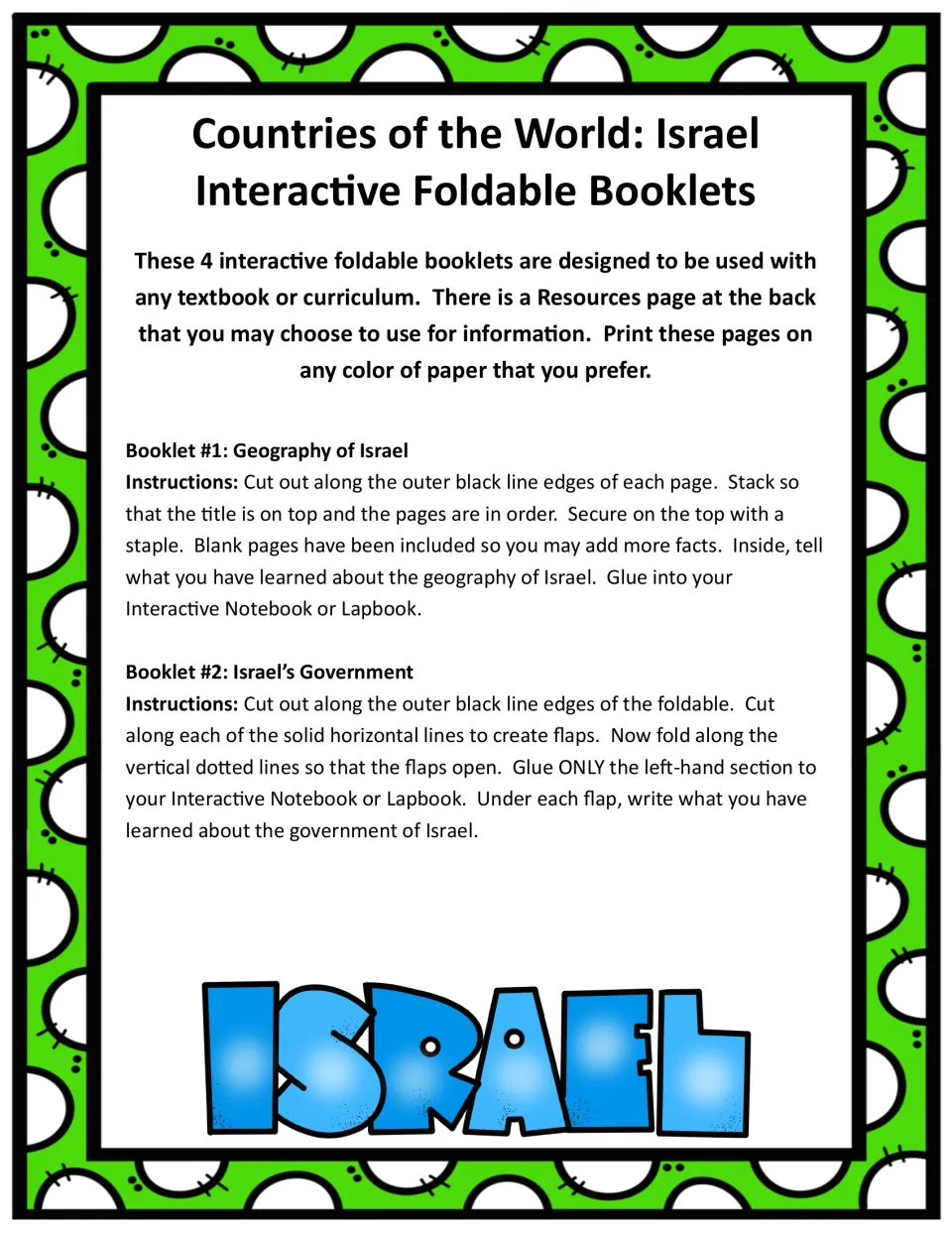 Intro to the 4 booklets plus steps for Booklet #1, Geography of Israel, and Booklet #2, Israel's Government