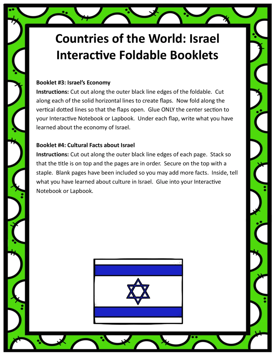 Assembly steps for Booklet #3, Israel's Economy, and Booklet #4, Cultural Facts about Israel