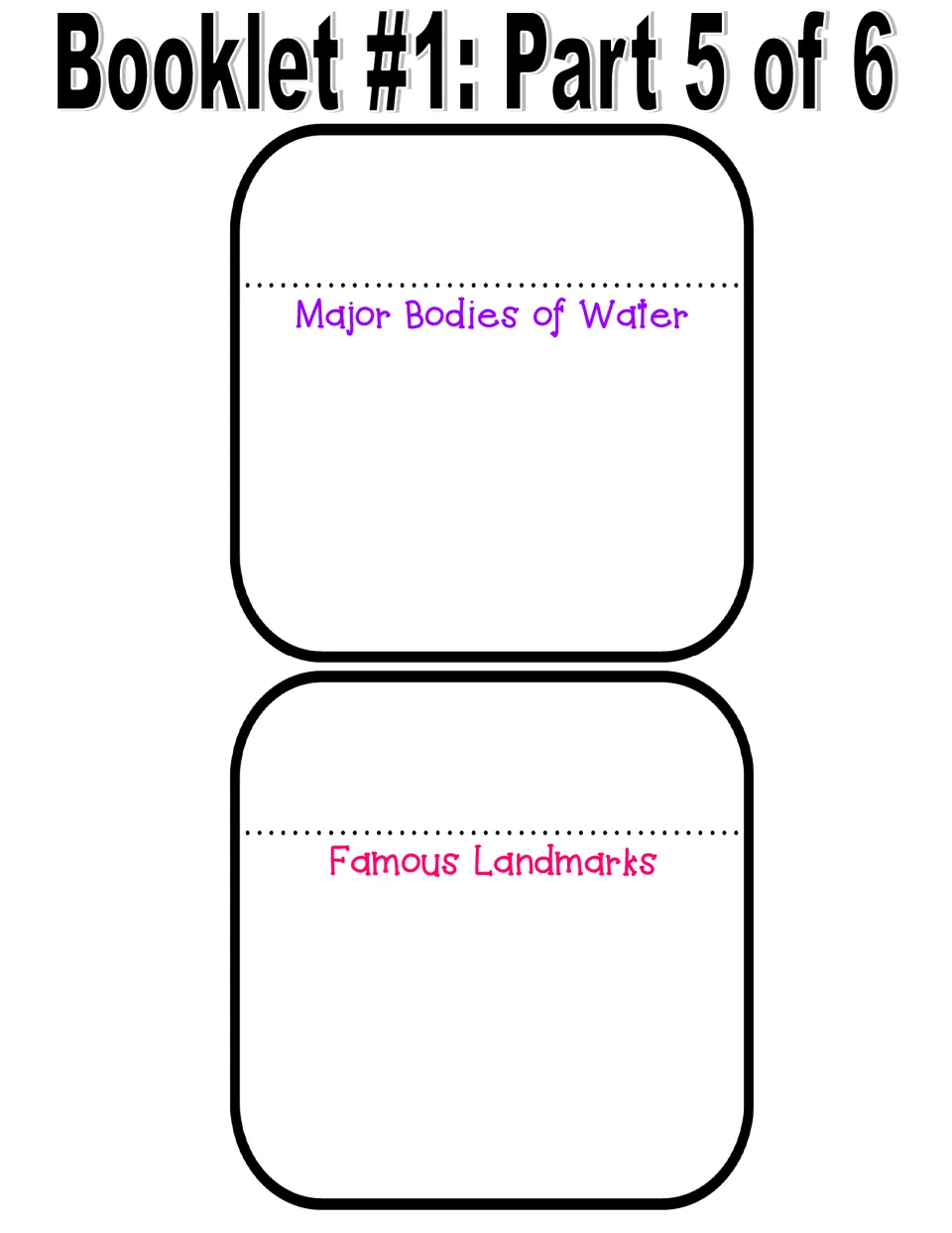 Geography of Israel booklet part 5 of 6: the Major Bodies of Water and Famous Landmarks pages to fill in