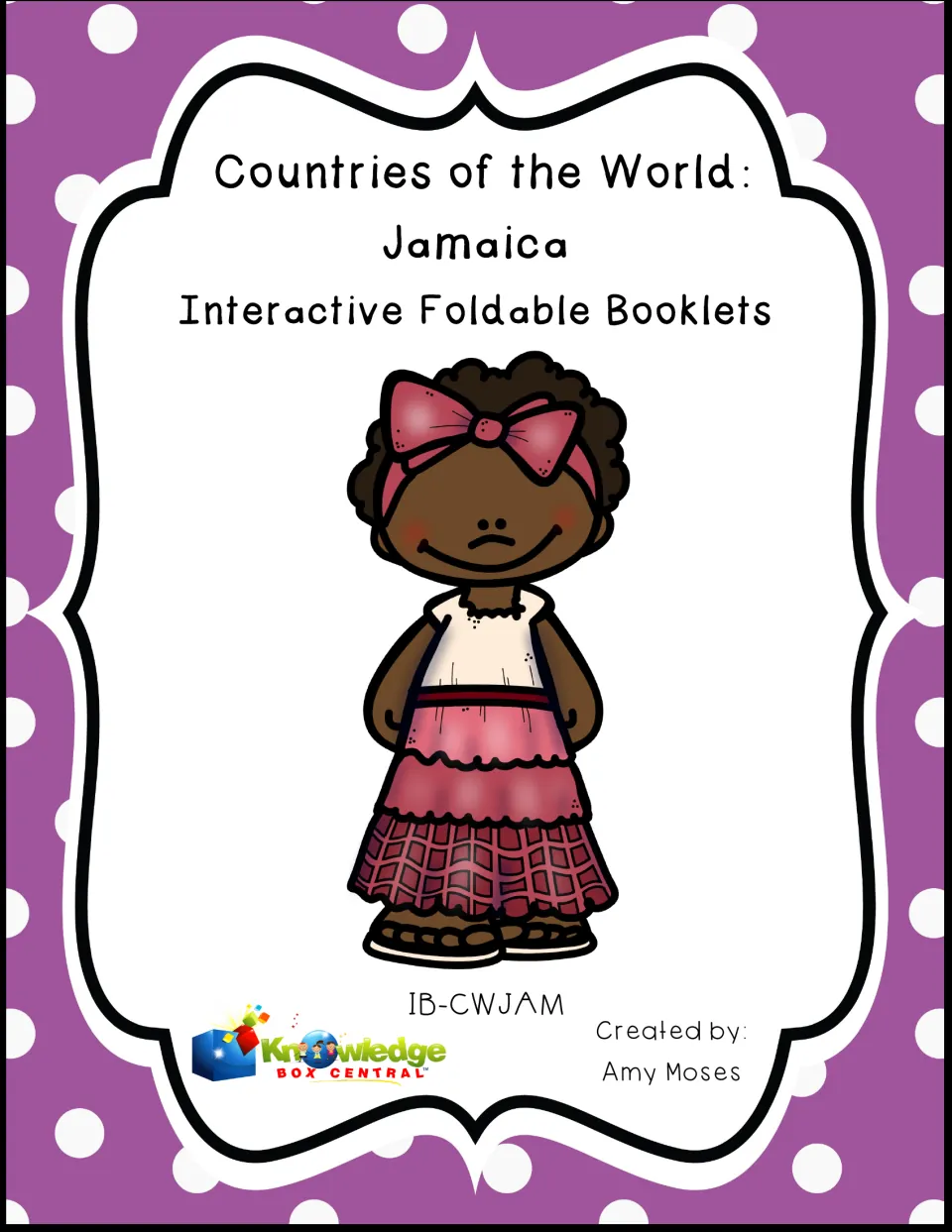 Jamaica interactive foldable booklets cover, by Amy Moses, with a girl in a white and pink tiered dress