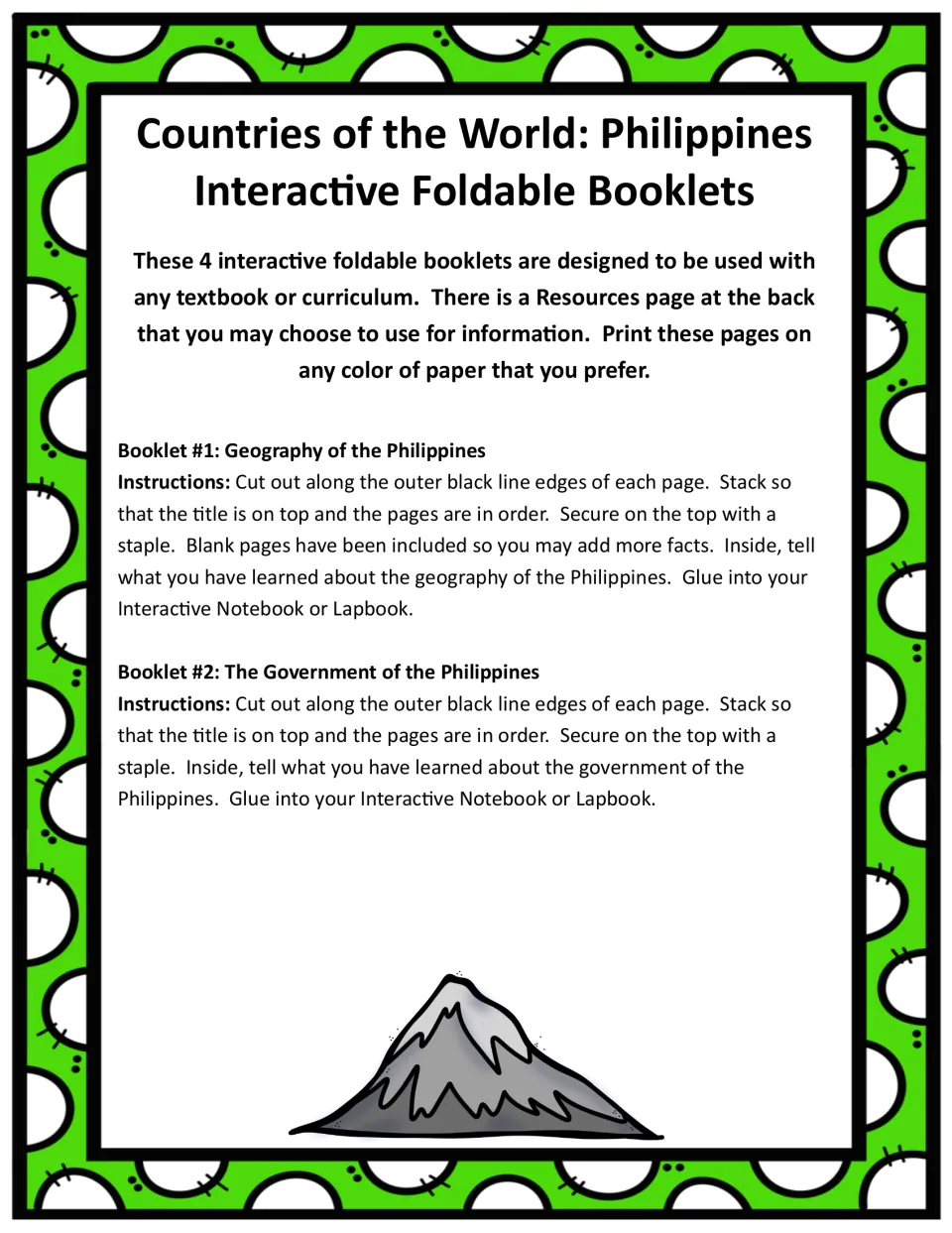 Instructions for assembling the Philippines geography and government booklets for a notebook or lapbook